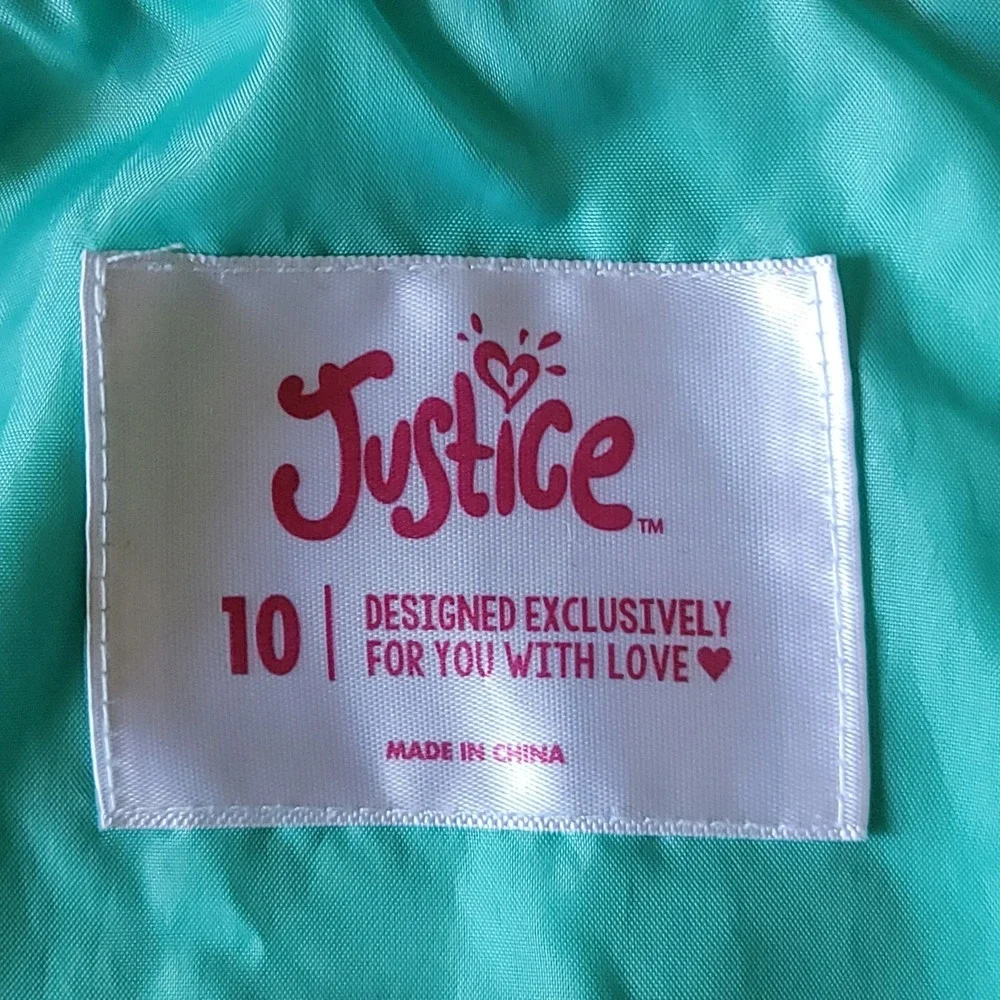 Justice‎ Girls Size L 10 Aqua Blue Zip-Up Hoodie Jacket Elastic Bottom/Cuffs
